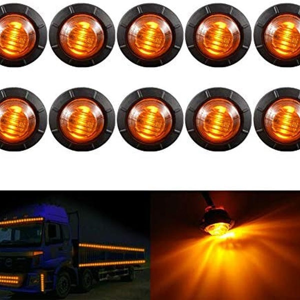 10pc 3-4Inch Rond 3 LED Avant Arrière Side Marker Indicateurs Lumière Étanche Bullet Clearance Marker Light 12V pour Voiture Camion (Ambre)