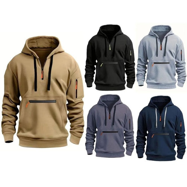 Spring and Autumn Men's Hoodie Zipper Multi Pocket Pullover Sports and Casual Fashion Coat
