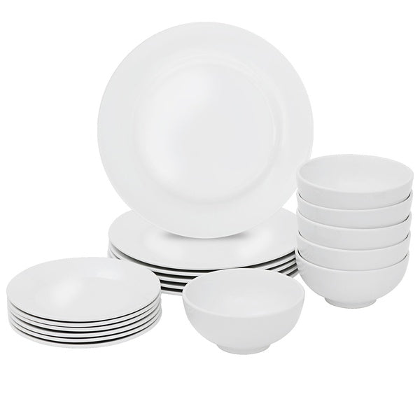 Plates Bowls Dinnerware Set 18 Piece White Porcelain Kitchen Service for 6