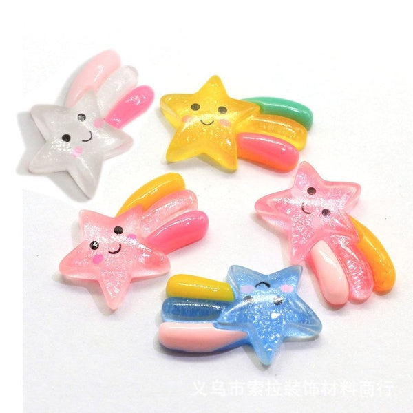 20pcs Glitter Transparent Resin Lovely Meteor Flat Back Cabochon Star Charm DIY Scrapbook Embellishment Crafts Supplies 15x23mm