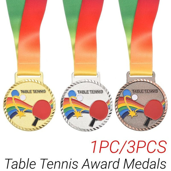 1pc-3pcs Ping Pong Medals, Table Tennis Award Medals Gold Silver Bronze Medals with Ribbon for Ping Pong Games, Competitions Matron Inn