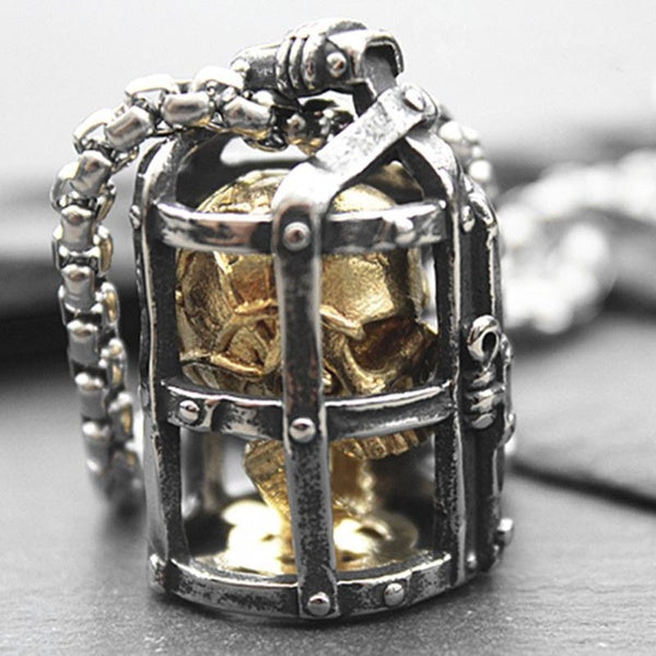 Cage Or Crâne Pendentif Collier pour Femmes Hommes Punk Mode Pendentif Bijoux Chaîne En Acier