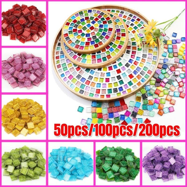 50pcs-100pcs-200pcs Giltter Glass Mosaic Tiles 1 x 1cm Square Mosaic Pieces Mosaic Making Supplies for DIY Art Projects and Home Decoration