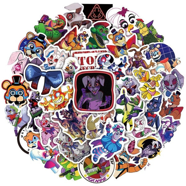 10-25-50pcs New Five Nights at Freddys: Security Breach Stickers Freddy Security Breach Graffiti Stickers for DIY Luggage Laptop Skateboard Motorcyc