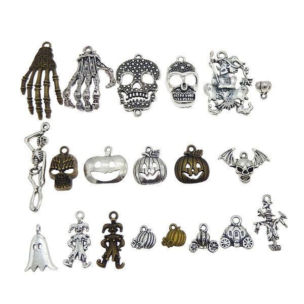 50PCS Mix Charms Necklace Keychain Wholesale Bronze Silver Skull Spacer Beads Metal Pirate Skull Bead for Bracelet Jewelry Make