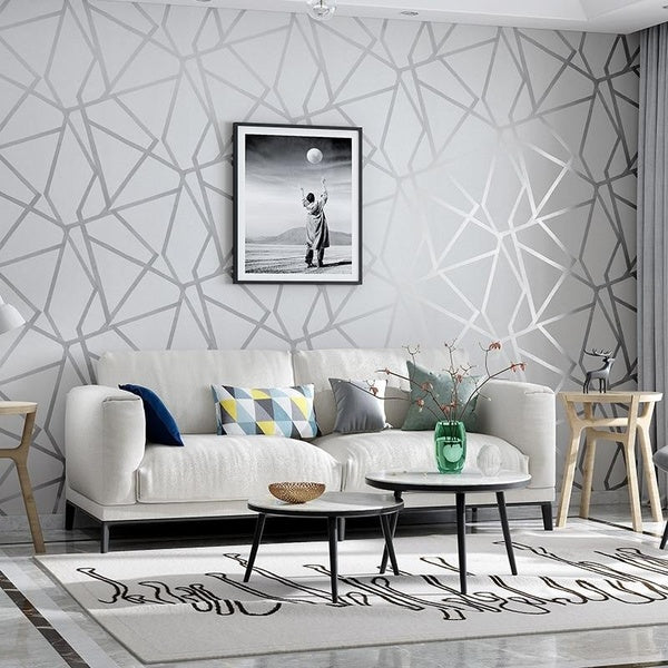 3D Fashion Geometric Wall Paper Modern Design Silver Stripe Pattern Gray Wallpaper Roll Bedroom Living Room Home Decoration