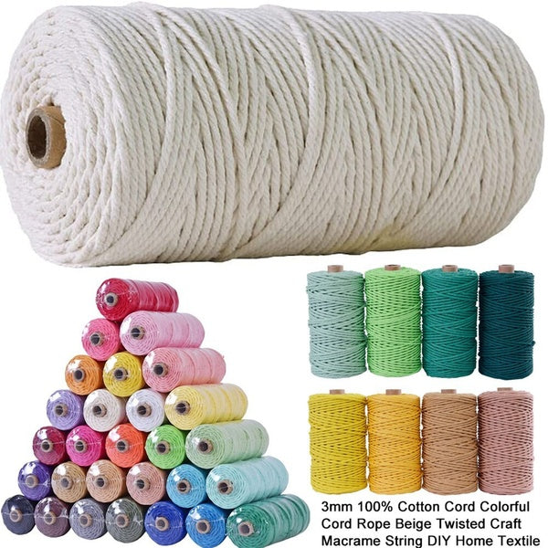 100M-Roll 100% Macrame Cotton Cord 2-3mm Colorful Twine String Cord Natural Cotton Rope DIY Crafts Knitting Cord Home Textile