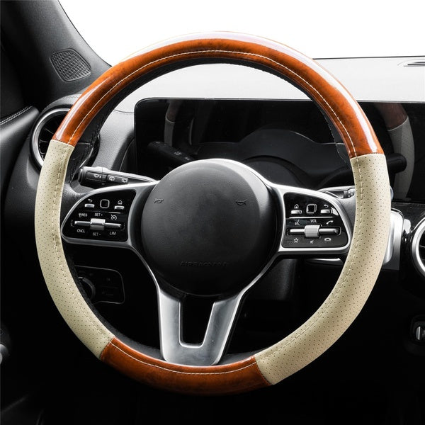 38cm 15inch Car Steering Wheel Cover Mahogany Wood Grain Breathable Anti-Slip for Nissan Honda Toyota VW Chevrolet Opel