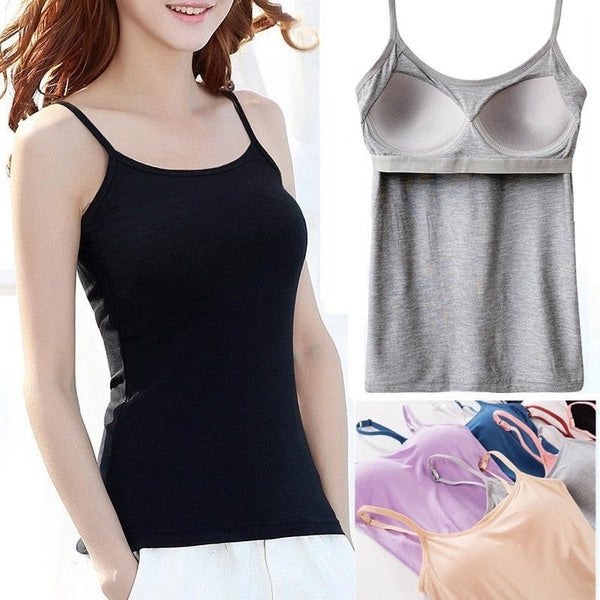 Women's Padded Bra Tank Top Solid Top Vest Female Camisole with Built In Bra Fitness Vest
