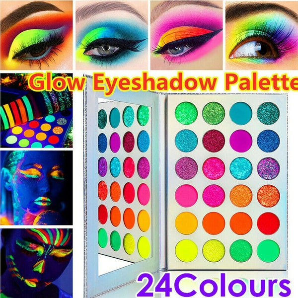 24 Colors Eye Shadow Pigment Fluorescent Face Body Art Paint UV Glow Oil Painting Halloween Party Fancy Dress Beauty Eye Shadow Palette Makeup Tool