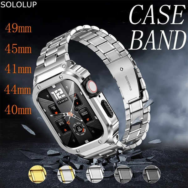 SOLOLUP Luxury Metal Case with Band (+Packing Box+tool) Without Film for Smart Watch Ultra 2-Ultra 49mm 9 8 7 SE 6 45mm 41mm 44mm 40mm for Smartwatch