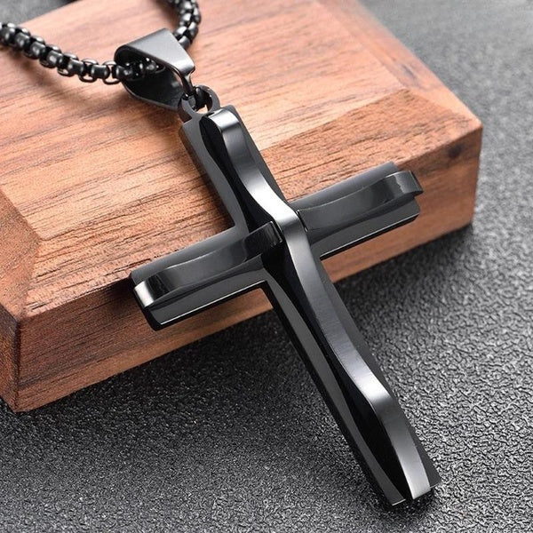 1PC Double Layer Titanium Steel Cross Pendant Fashion Personality Trend Men's Necklace Accessories Matron Inn