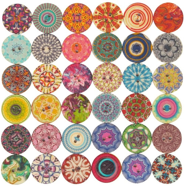 100 pcs Mixte Aléatoire Fleur Peinture Ronde 2 Trous Bois Boutons En Bois pour Couture Artisanat 20mm