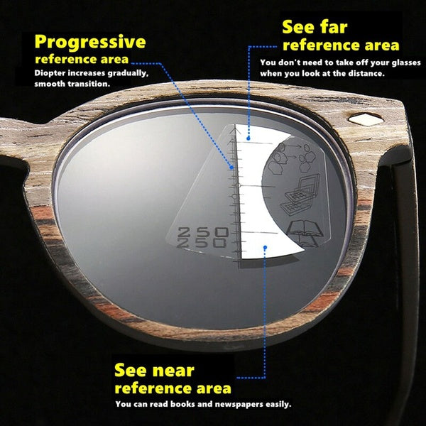 Retro Round Frame Progressive Multifocal Reading Glasses Men Women Presbyopic Glasses Wood Grain