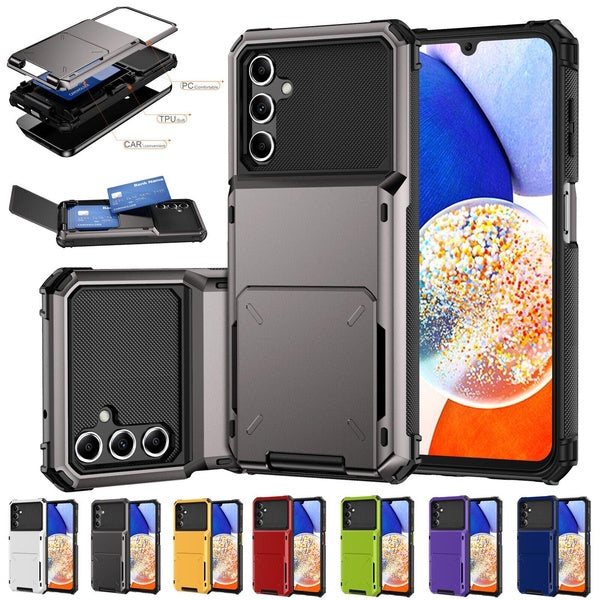 Shockproof Wallet Card Holder Armor Phone Case Cover For Samsung Galaxy S23 S22 S21 S20 Ultra Plus S20 S21 FE S10 Note 20 Ultra A14 A34 A54 5G - iPho