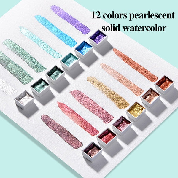 12-36-48 Colors Metallic Watercolor Paint Set Gold Paint Watercolors Pigment With Water Brush for Painting Art Supplies
