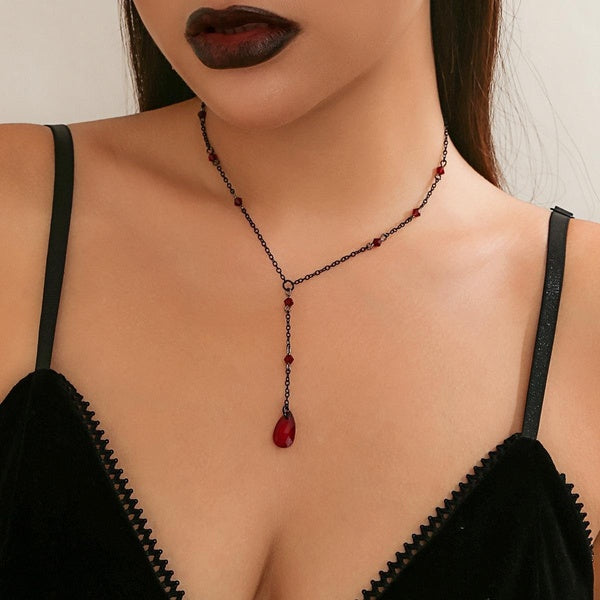 Goth Blood Drop Imitation crystal choker necklace women jewelry new