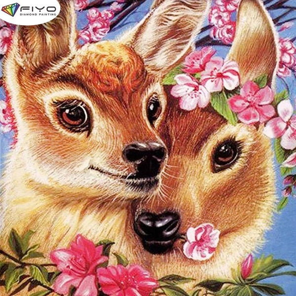 FIYO Beautiful Deer DIY 5D Diamond Painting Full Drill with Number Kits Home and Kitchen Fashion Mosaic Diamond Painting Canvas Wall Decoration Gift