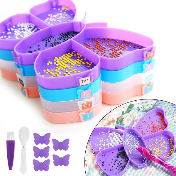 DIY Large Capacity Diamond Painting Tray Butterfly Palm Point Drill Trays Organizer Beading Storage Box Diamond Embroidery Tools