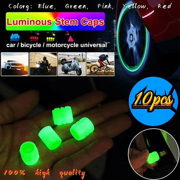 4-10pcs Universal Fluorescent Luminous Tire Valve Stem Caps Car Tire Valve Caps Car Wheel Hub Glowing Dust-Proof Decorative Covers Glow In The Dark