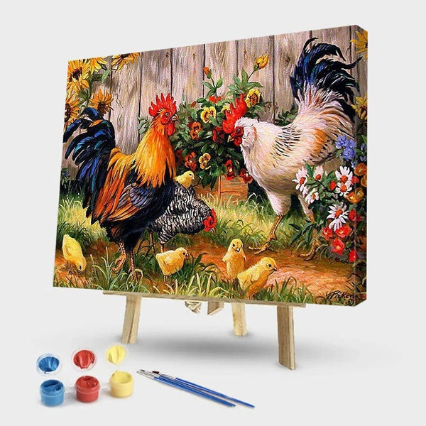Flower Chicken FIYO Diy Paint by Numbers Kits for Adults and Kids Beginner on Canvas Fashion Oil Painting Wall Art for Gift( No Frame )