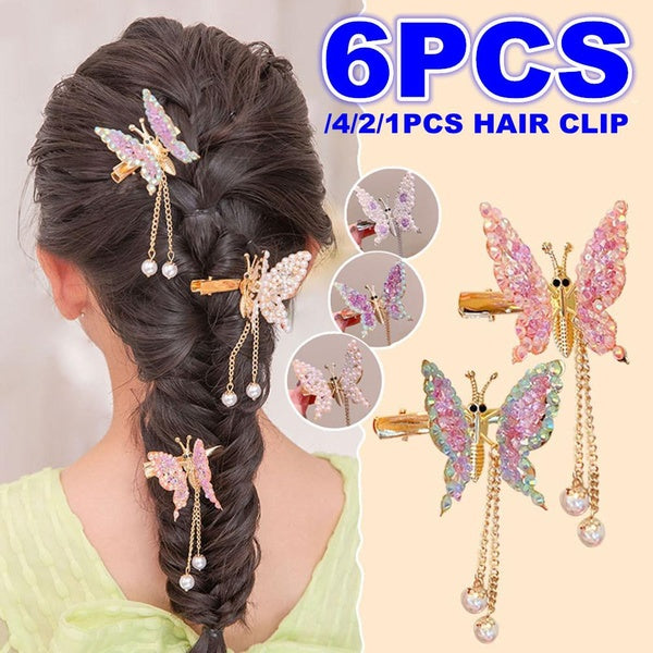 6-4-2-1PCS Flying Butterfly Hair Clips Rhinestone Tassel Barrettes Moving Butterfly Metal Hair Pins Decorative Hairpins Cute Hair Accessories for Wom Matron Inn