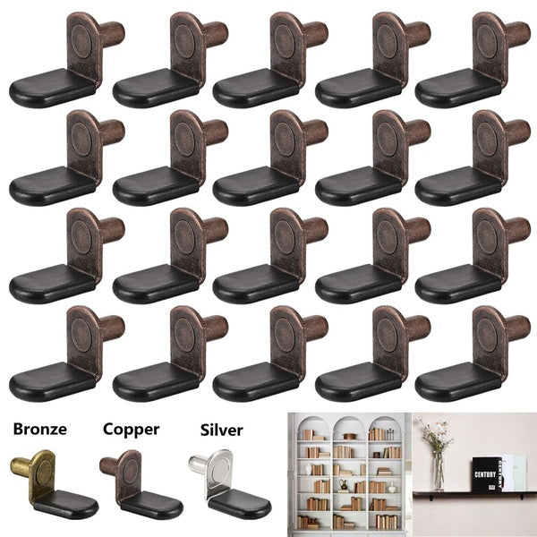20-30-50pcs Home Furniture Book Shelf Support Peg, 6mm L-Shaped Support, Furniture Cabinet Shelf, Bracket Pegs w Sleeve, Bronze-Copper-Silver