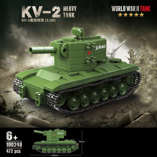 1:20 WW2 Military Model Series World War II Mini KV-2 Heavy Tank Collection Model Building Blocks Bricks Toys Gifts