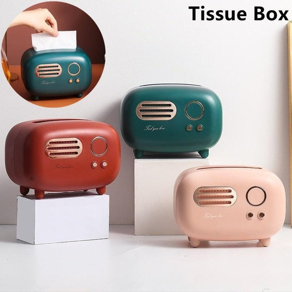 New Creative Radio Shape Tissue Box Holder Living Room Paper Case Luxury Retro Home Restaurant Coffee Table Tissue Case Cover