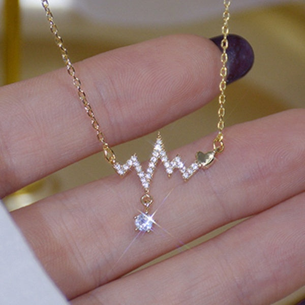 Tendance Heartbeat Love ECG Pendentif Collier Cubique Zircone Charme Collier Creative Or Or Croix Chaîne Collier pour Femmes Fête Banquet Amant Bijou