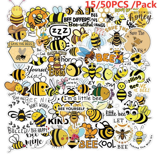15pcs-50 Pcs-Pack Animal Bee Waterproof Stickers Funny Graffiti Classic Toy Sticker For Laptop,Scooter,Suitcase,Guitar Etc.