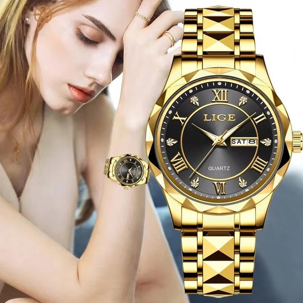 LIGE montre de Sport décontractée haut pour femme de luxe tout en acier Montres à Quartz étanche pour les Femmes mode montre en or Femmes Montres Fem