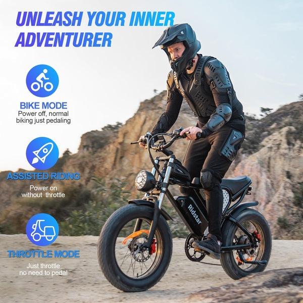 Original Ridstar 1000W 48V 20'' Motor Fat Tire 20A Battery All Terrain Off-road Electric Mountain Bike
