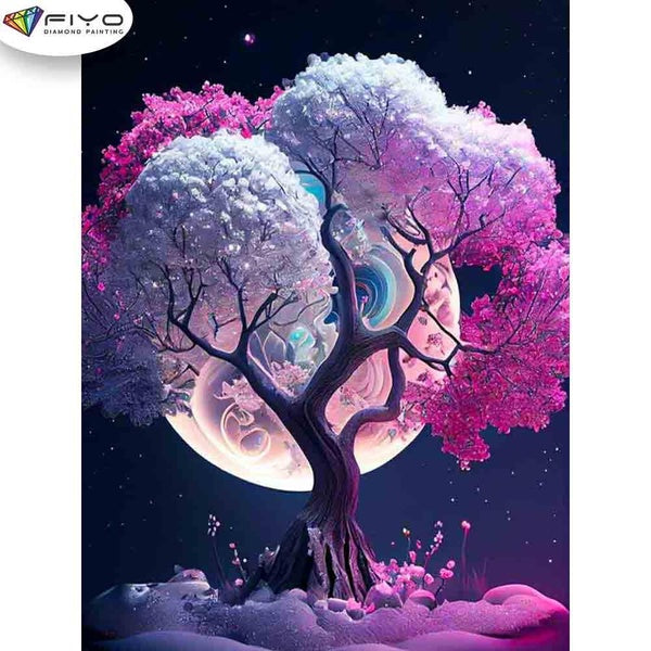 FIYO Moon and Colored Trees Diamond Painting Kits For Adults DIY 5D Diamond Mosaic Diamond Painting Home and Kitchen Fashion Canvas Pictures Wall Dec