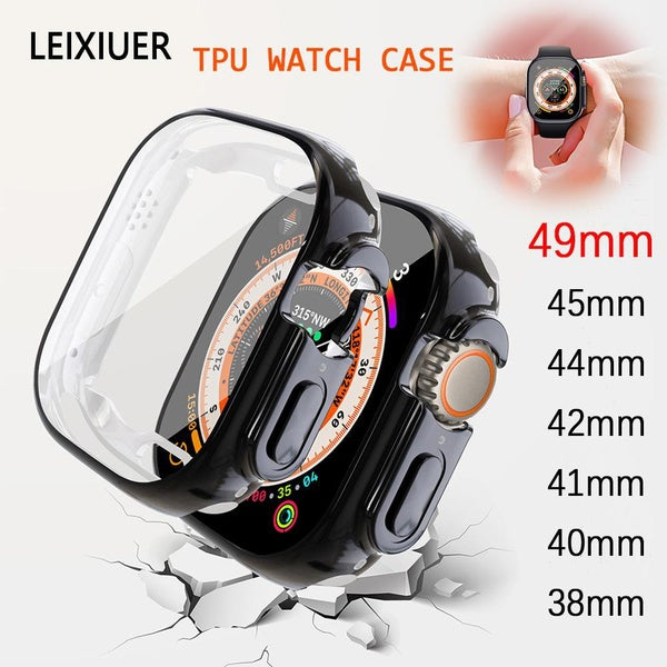 LEIXIUER TPU Screen Protector Case for Apple Watch Ultra 2-Ultra 49mm 41mm 45mm 44mm 40mm 42mm 38mm All-around protective film Accessories for iWatch