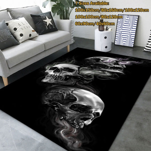 3D Skull Patterned Area Mat Rectangular Skull Carpet Black Modern Non-slip Area Rug Bedroom Living Room Decorative Floor Mat 7 Sizes Available 40X60c