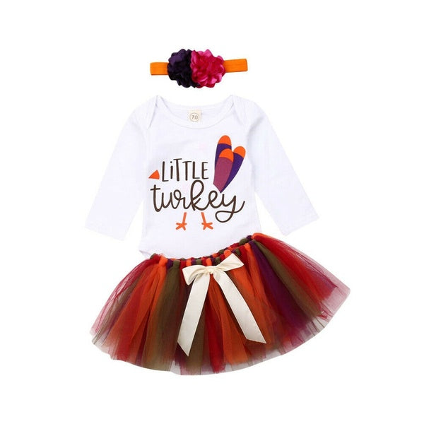 Infant Baby Girl Thanksgiving Tops Romper Tutu Dress 3PCS Outfit Spring Casual Clothes