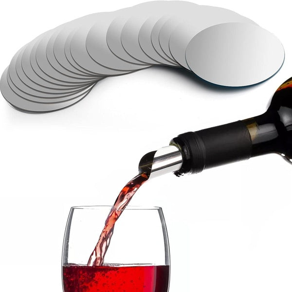 100 Pcs Silver Wine Pourer, Thin and Reusable Wine Pouring Disc, Drop Stoping Pour Spout for Home, Bar, Restaurant, Party