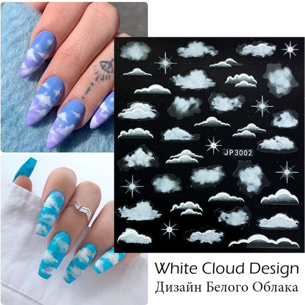 5D Sky White Cloud Stickers For Nail Decals Engraved Embossed Flowers Leaf Design Adhesive Slider Wraps Manicure CHJP3001-3018