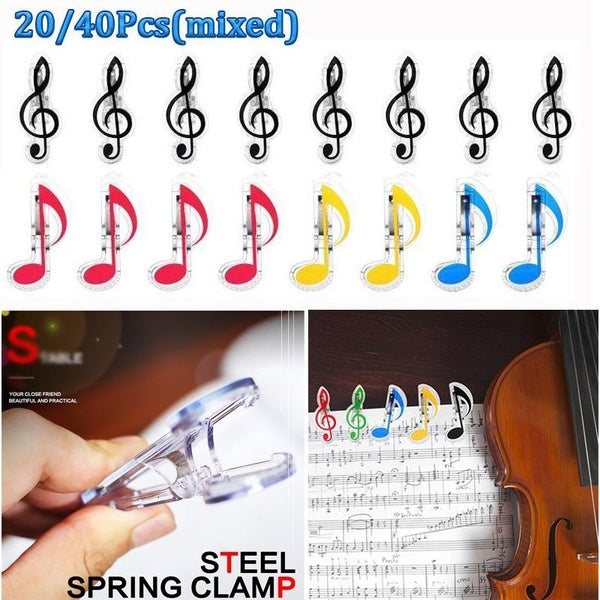 20PCS-40PCS Multicolor Music Note Clips, Music Paper Clip Holder, Music Book Page Holder, Plastic Music Book Clip, Plastic Sheet Clips, Bookmark Stat