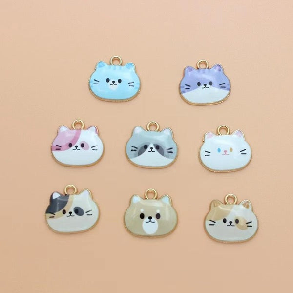 20Pcs Enamel Animals Cat Head Charms Zinc Alloy Pendants For Jewelry Making Earrings Necklace Diy Craft Accessories Material