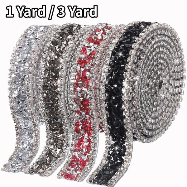 Super Glitter 1-3Yard *15mm Hotfix Rhinestone Tape Decorative Ribbon Colorful Trim Crystal Motif Strass Iron On for Cloth DIY Needlework