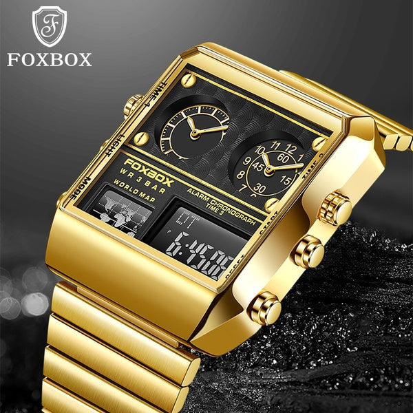 2021 FOXBOX Numérique Montres Lumineuse Hommes De Luxe Or Étanche Carré Montre-Bracelet Femmes Quartz Électronique D'affaires Casual Montre Uhren Her