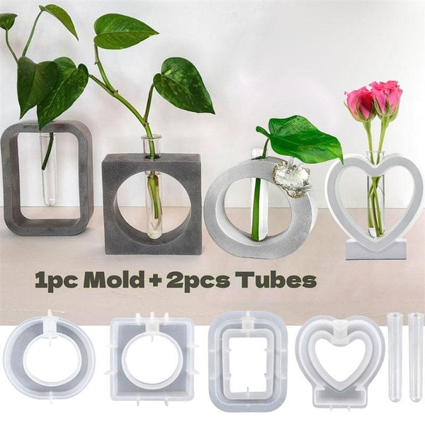 3pcs-set Rectangle-Oval-Square-Heart Shape Vase Resin Silicone Molds