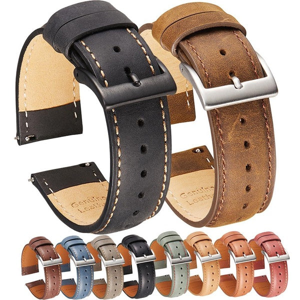Quick Release Watch Band Top Grain Leather Watch Band Strap 20mm, 22mm Width Genuine Leather Watchbands with Stainless Steel Buckle