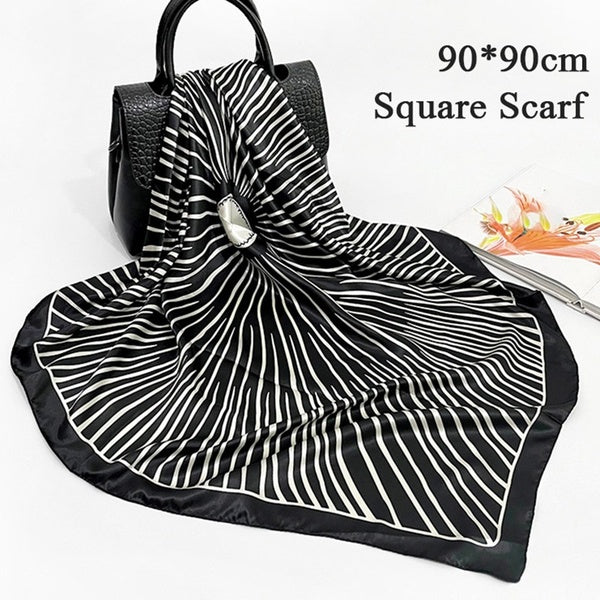 90*90cm Square Scarf for Women Accessories, Abstract Pattern Irregular Black White Lines Patterns Soft Smooth Scarves Matron Inn