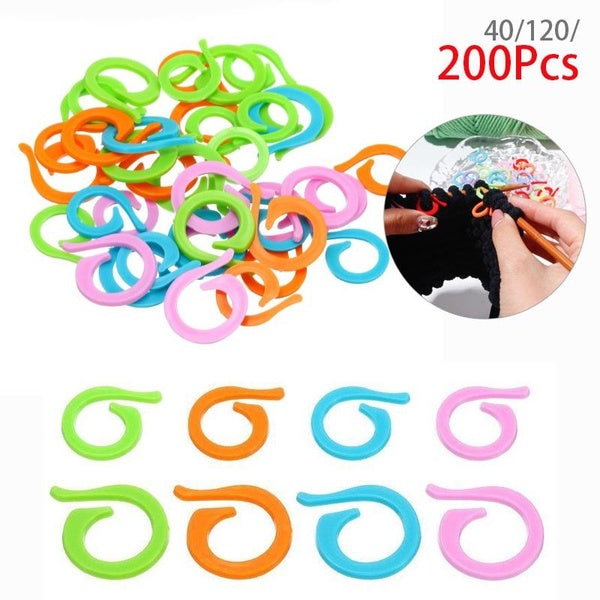 40-120-200Pcs S-M Plastic Knitting Stitch Markers Spiral At Random Color Needle Clip Crochet Stitch Lock Knit Sewing Tool Accessories