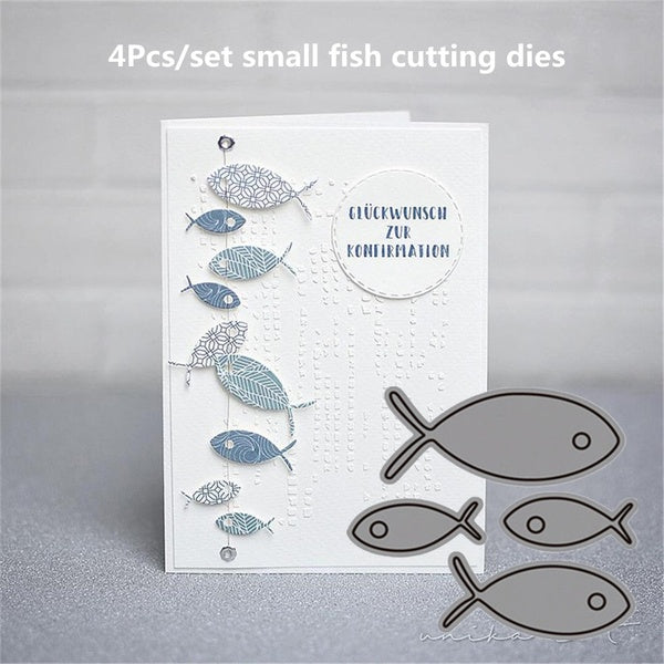 4 pcs - lot petits poissons matrices de découpe en métal pochoirs pour Scrapbooking - Album photo timbres artisanat de gaufrage décoratif