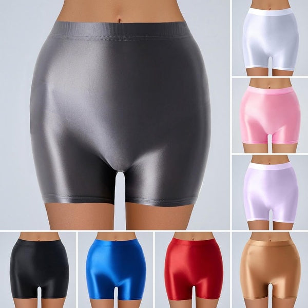 Leggings courts en satin brillant aspect mouillé pour femme