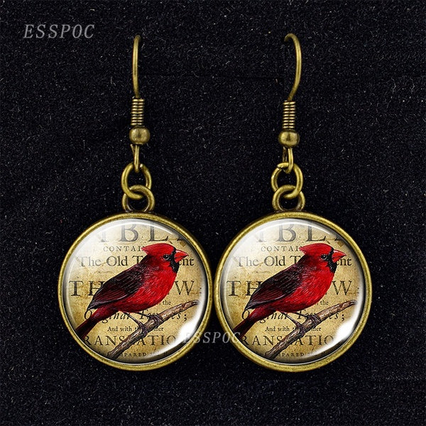 Boucles d'oreilles animaux cardinaux Photo verre cabochon crochet boucles d'oreilles oiseau pendantes boucles d'oreilles pour femmes